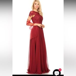Eva Fashion Long Mother of the Bride Beaded Chiffon Formal Gown EV5130 Burgundy